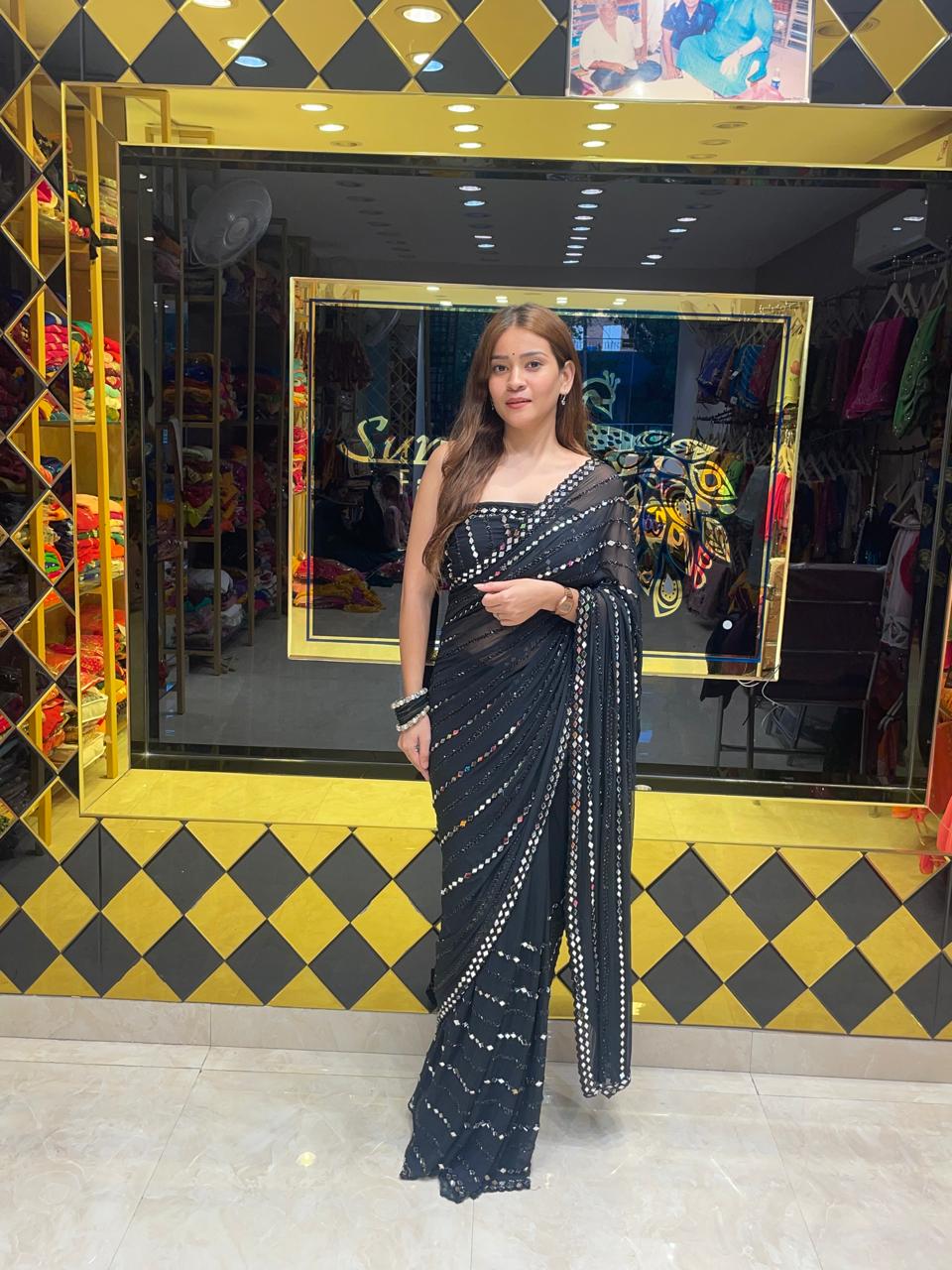 Black Handcrafted Partywear Saree (352)