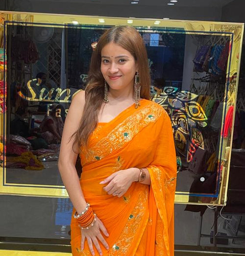 Orange Pittan Zari Designer Saree (354)