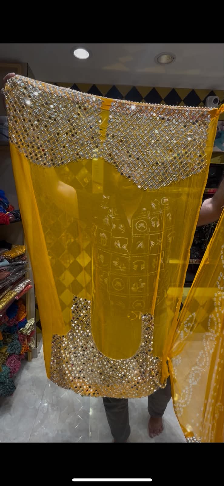 Yellow Circle Mirror Bandhej Saree (351A)