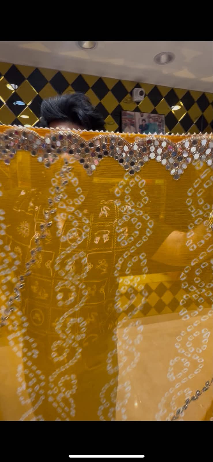 Yellow Circle Mirror Bandhej Saree (351A)