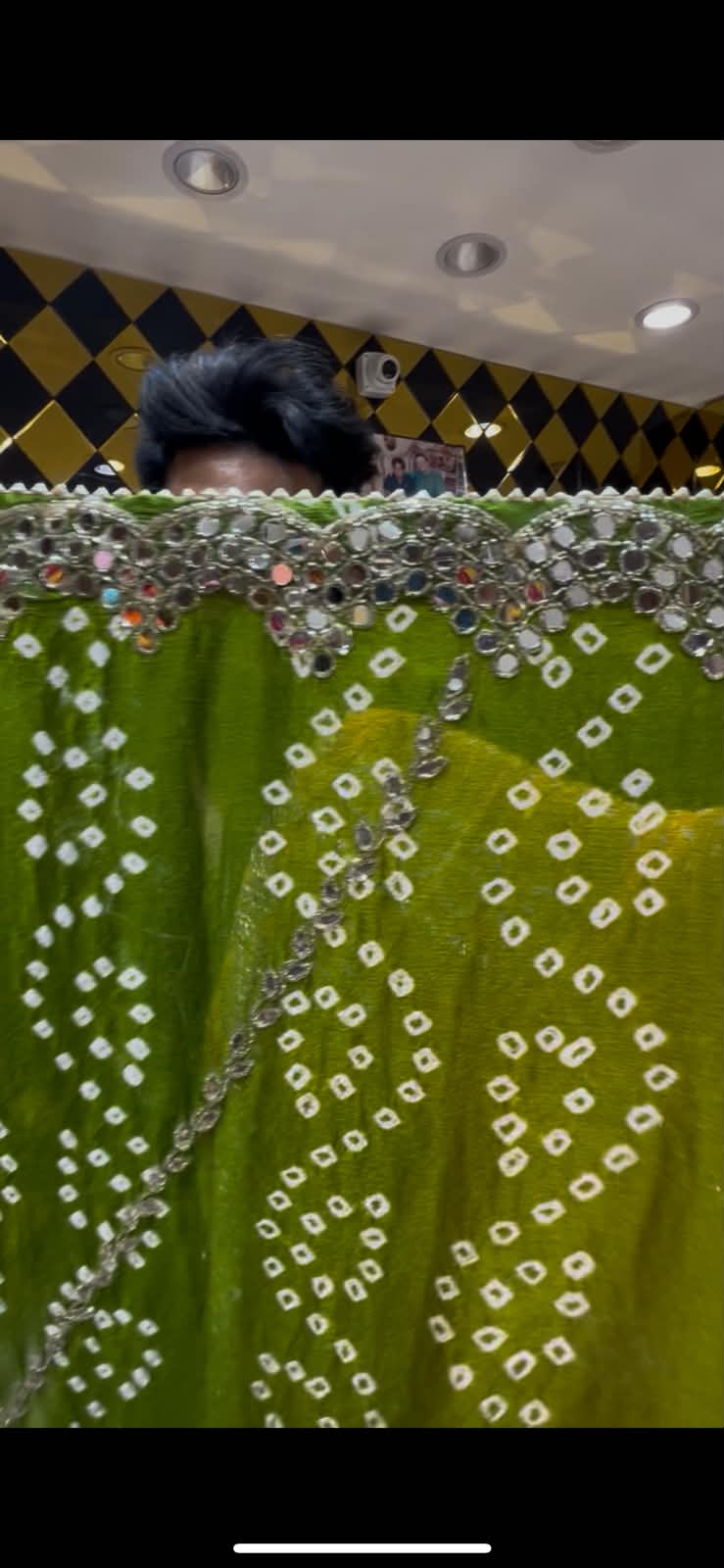 Green Circle Mirror Bandhej Saree (351B)