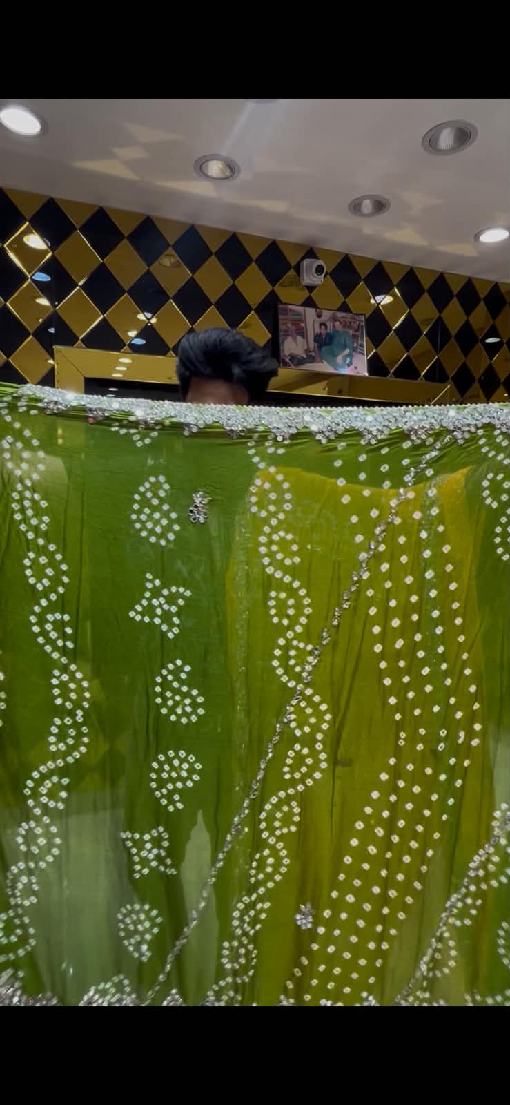 Green Circle Mirror Bandhej Saree (351B)