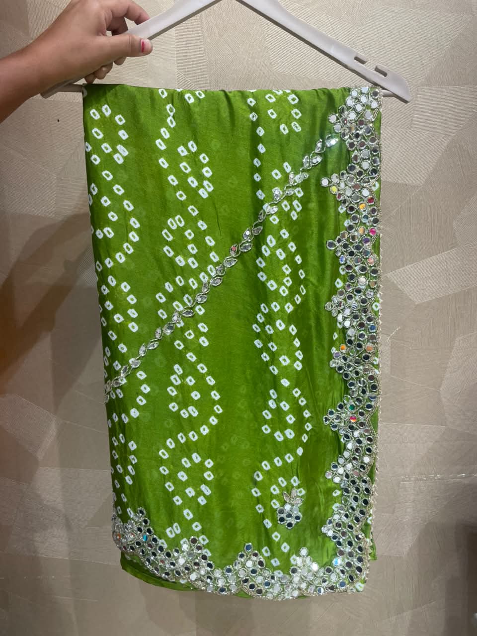 Green Circle Mirror Bandhej Saree (351B)