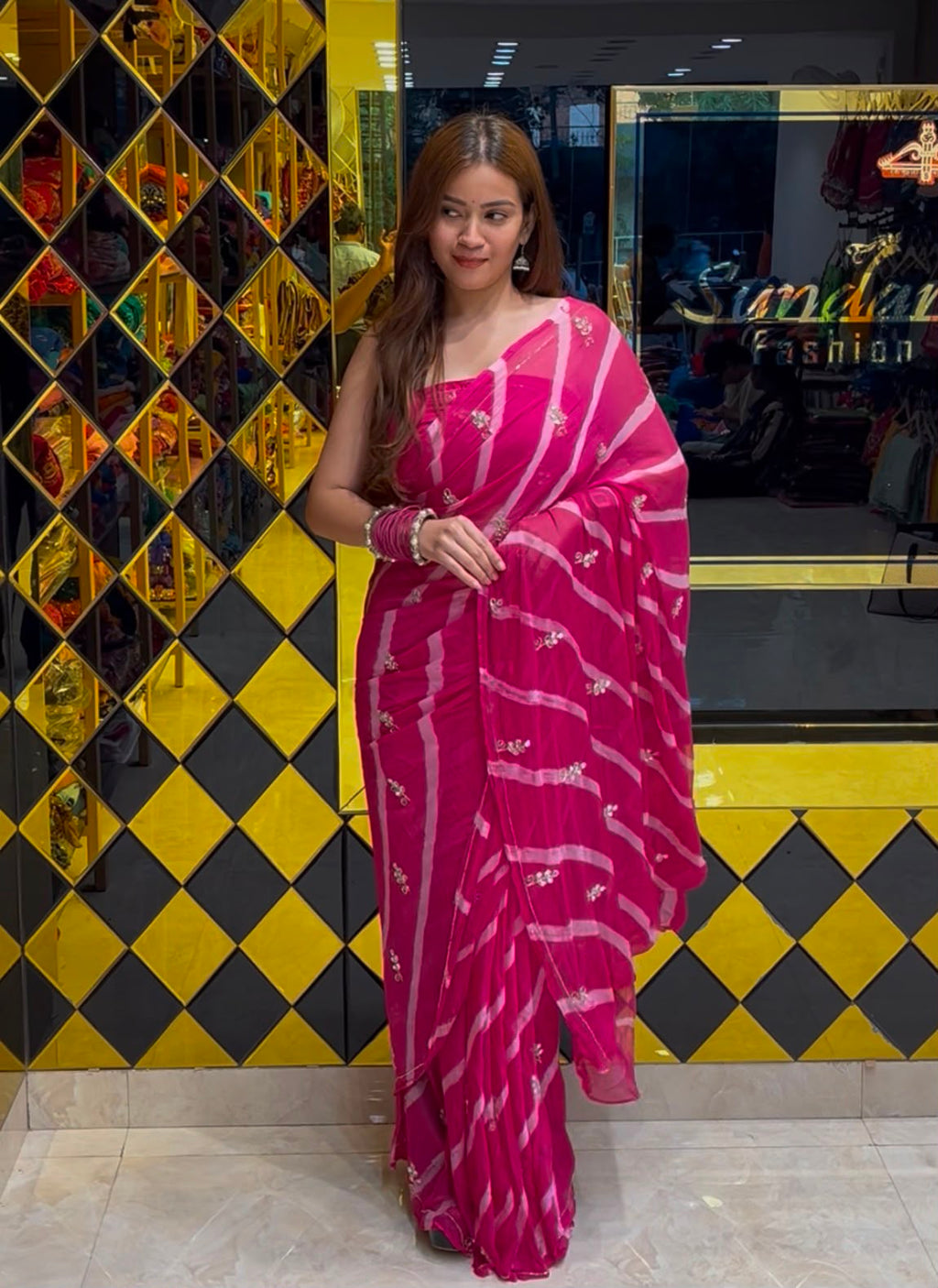 Leheriya Katdana & Mirror Handcrafted Saree (S48)