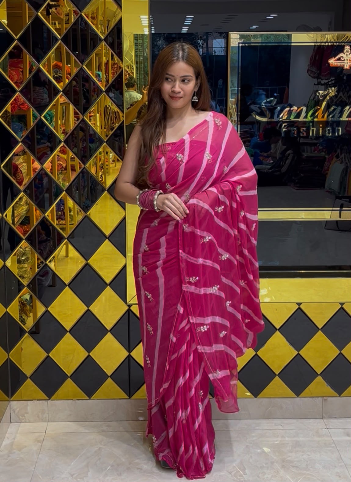Leheriya Katdana & Mirror Handcrafted Saree (S48)