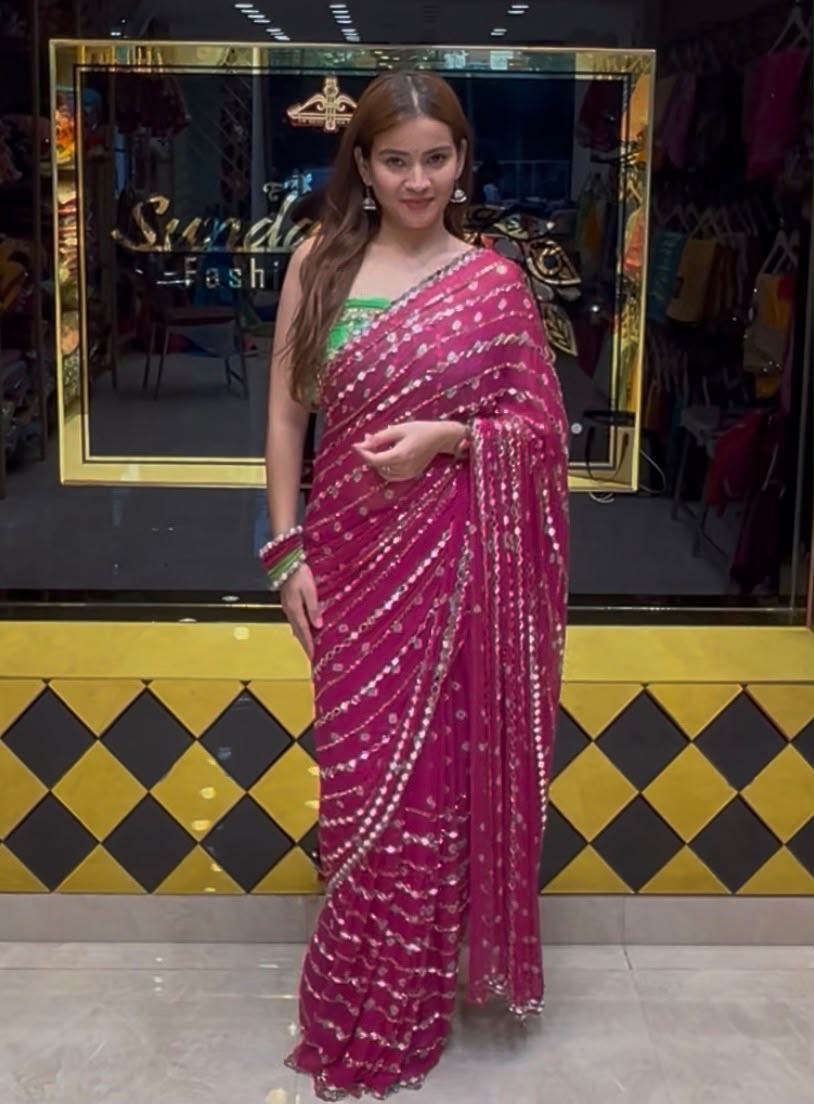 Bandhej Katdana Premium Handwork Pure Chiffon Saree (356)