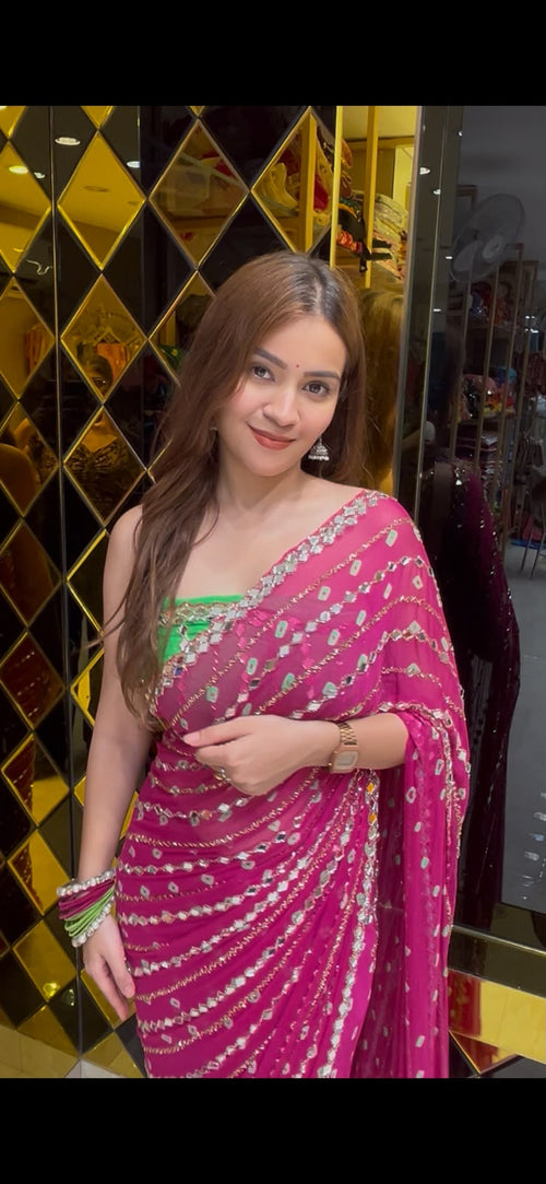 Bandhej Katdana Premium Handwork Pure Chiffon Saree (356)