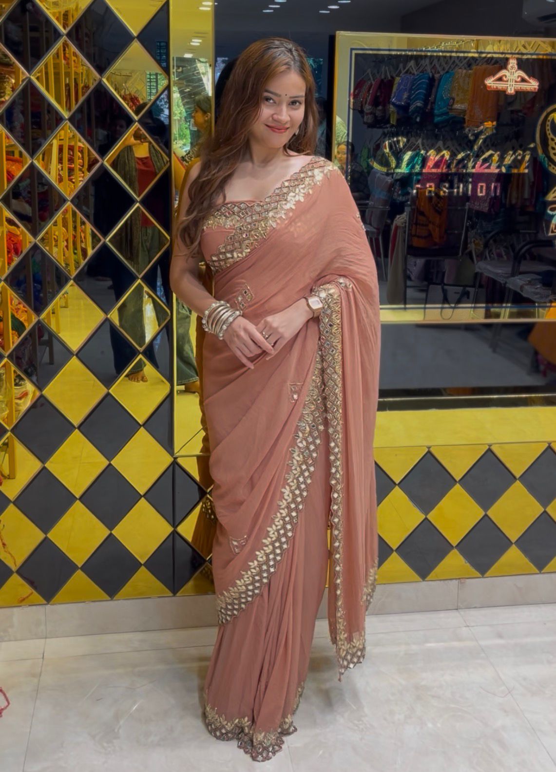 Mauve Pink Mirror & Gotapati Handcrafted Saree (357)