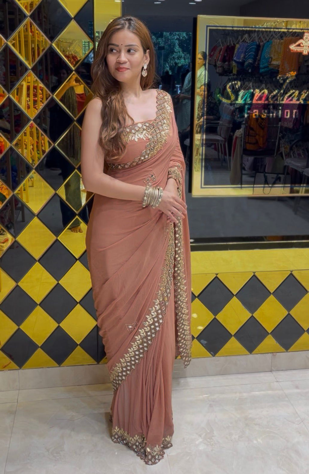 Mauve Pink Mirror & Gotapati Handcrafted Saree (357)