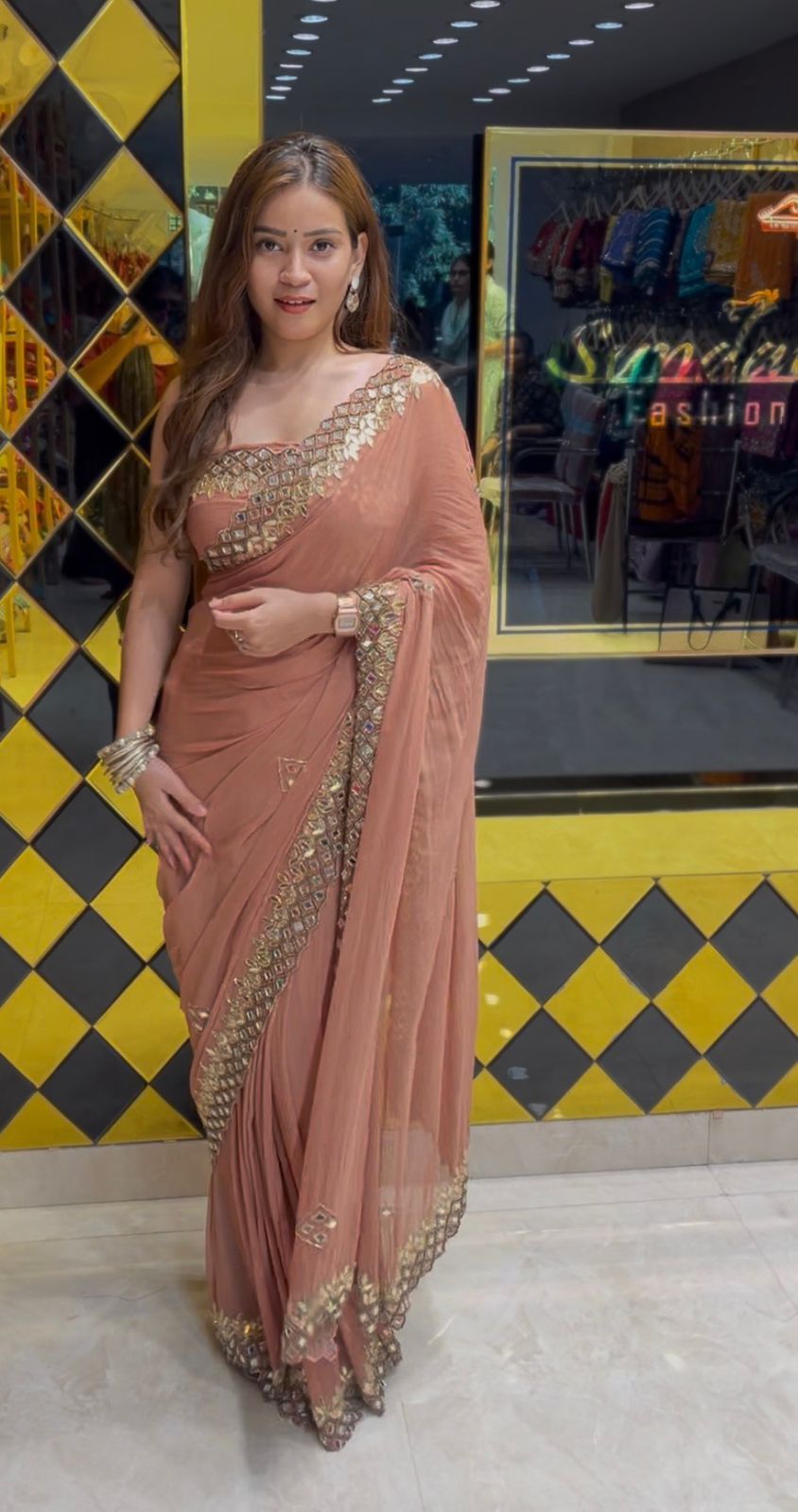 Mauve Pink Mirror & Gotapati Handcrafted Saree (357)