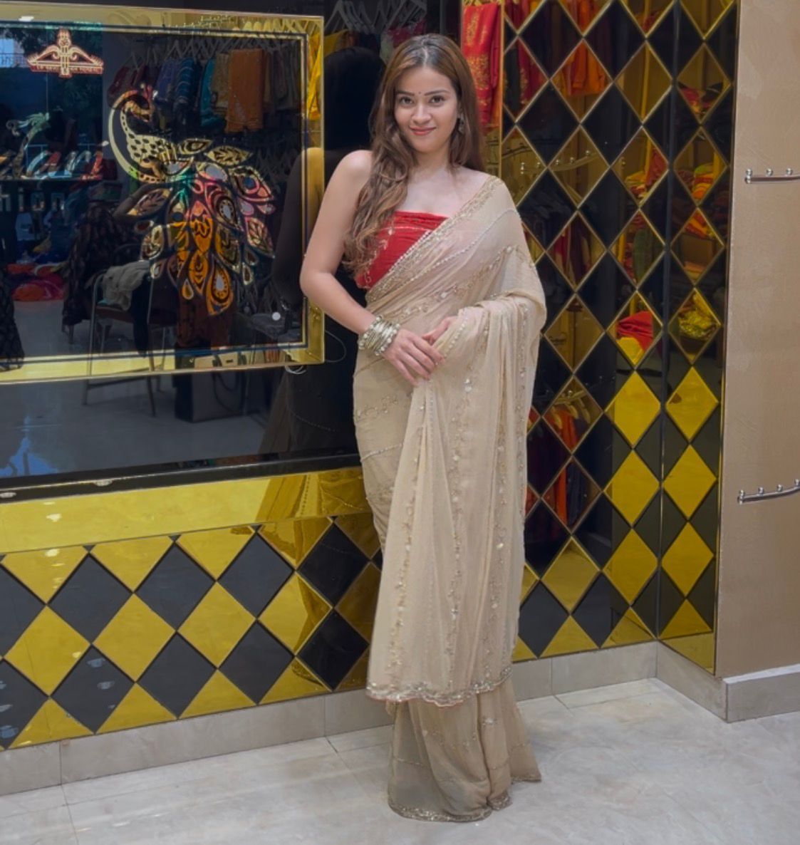 Pure Chiffon Sequence Diamind Handcrafted Saree (359)