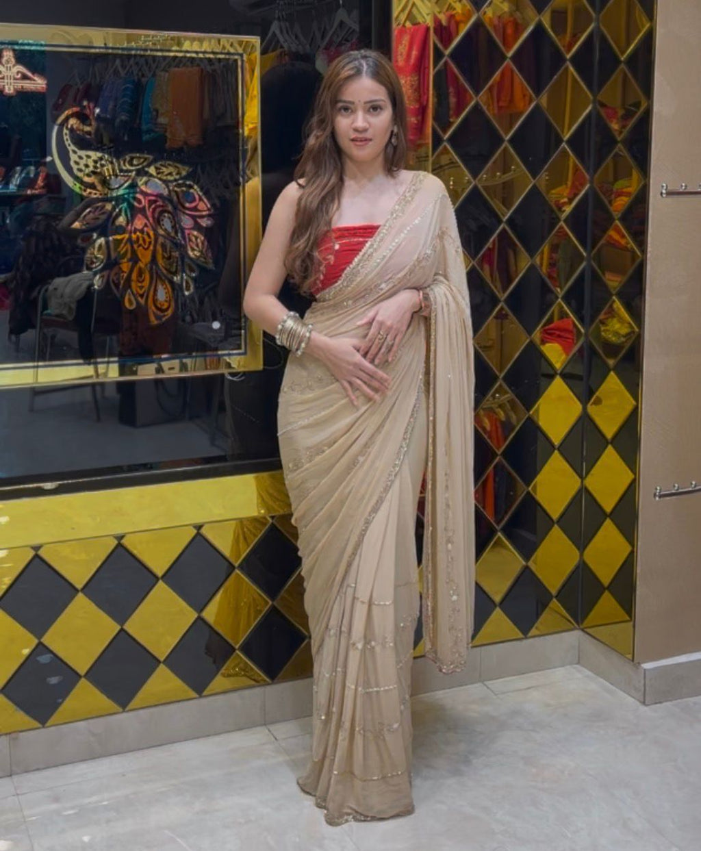 Pure Chiffon Sequence Diamind Handcrafted Saree (359)
