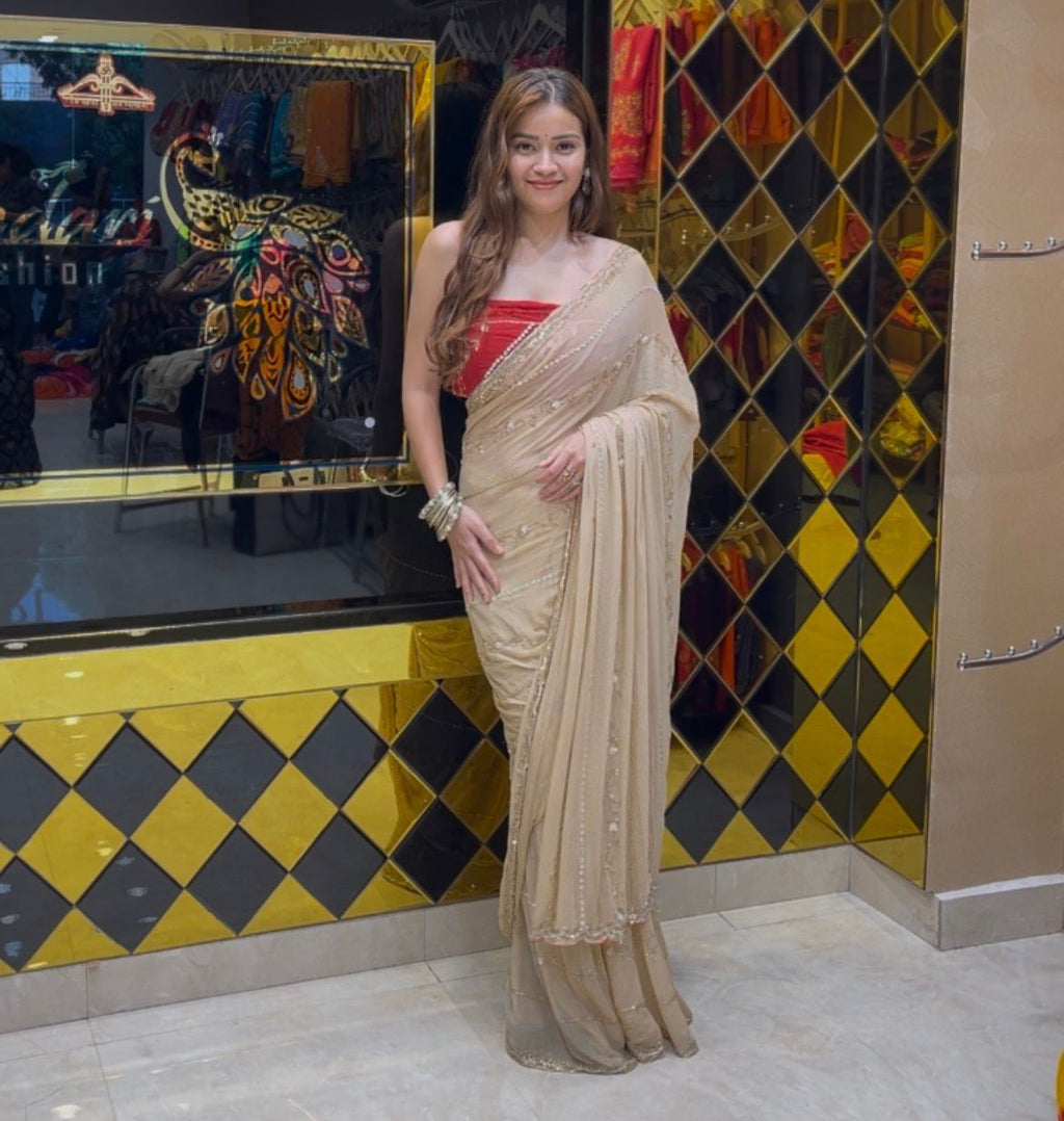 Pure Chiffon Sequence Diamind Handcrafted Saree (359)