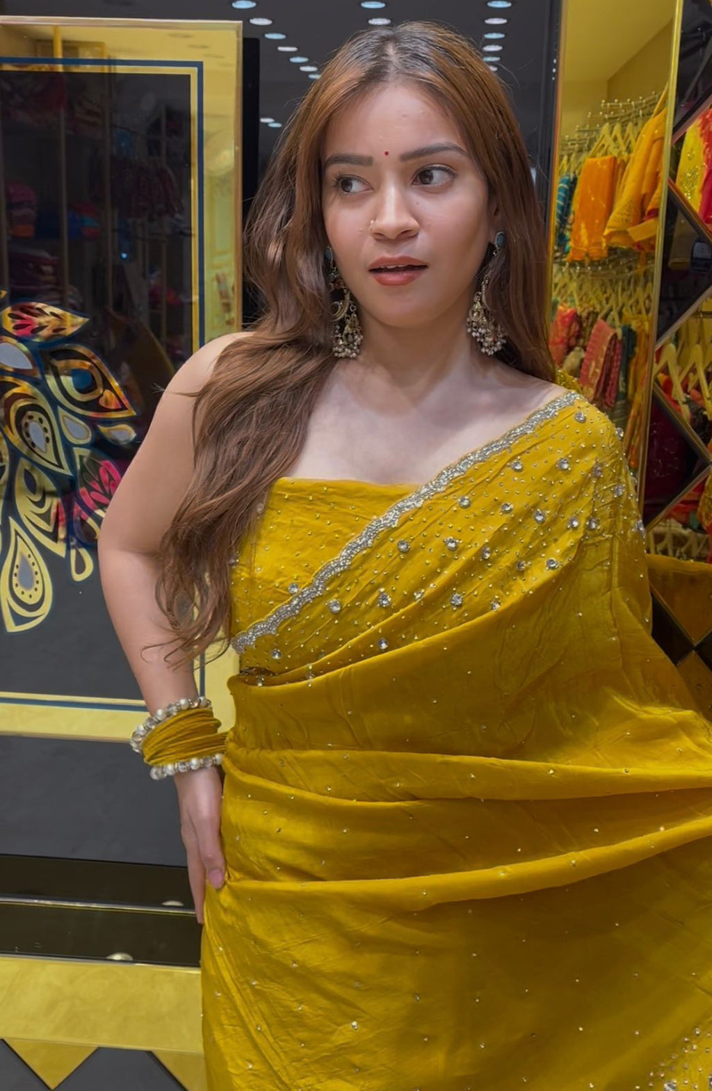 Yellow Celebrity Style Handcrafted Saree (360)