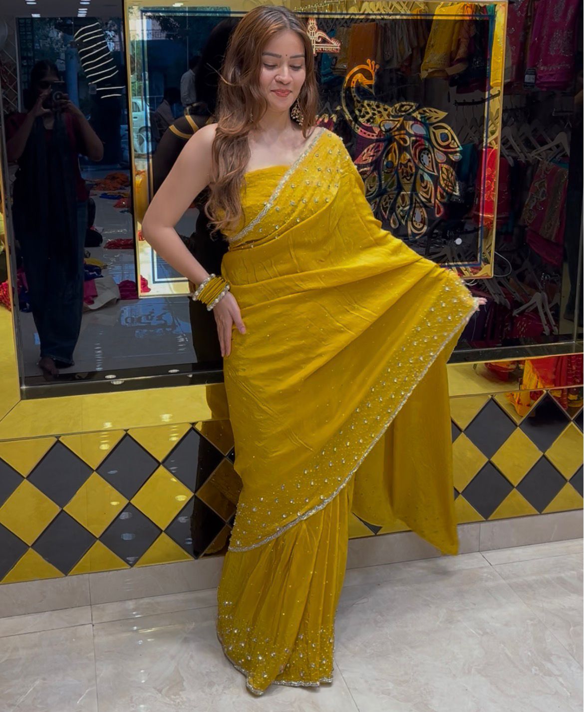 Yellow Celebrity Style Handcrafted Saree (360)