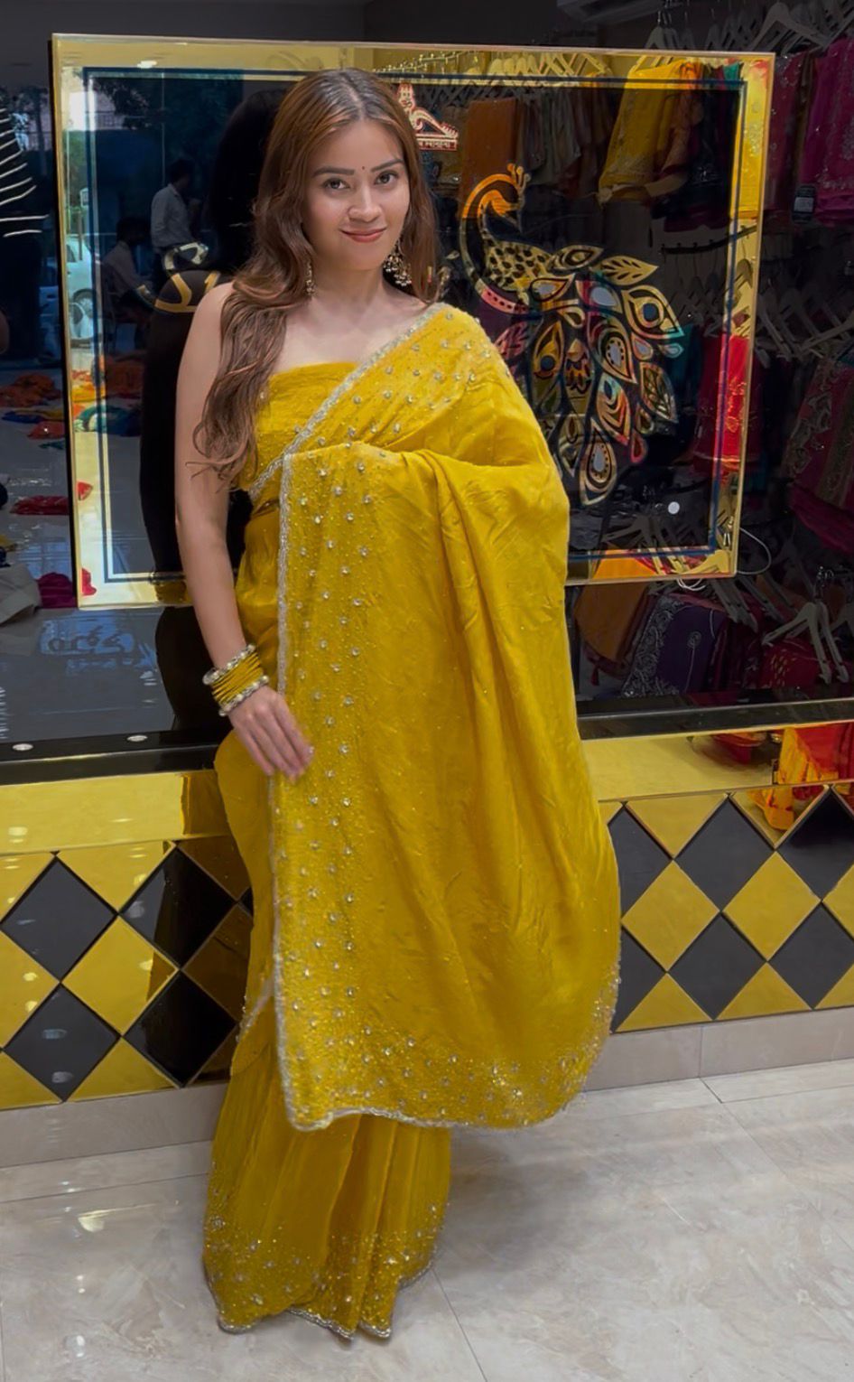 Yellow Celebrity Style Handcrafted Saree (360)