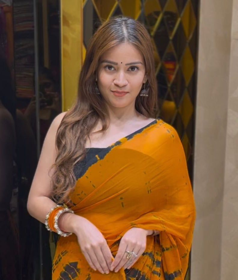 Plain Pure Chiffon Shibori Saree ( S49)