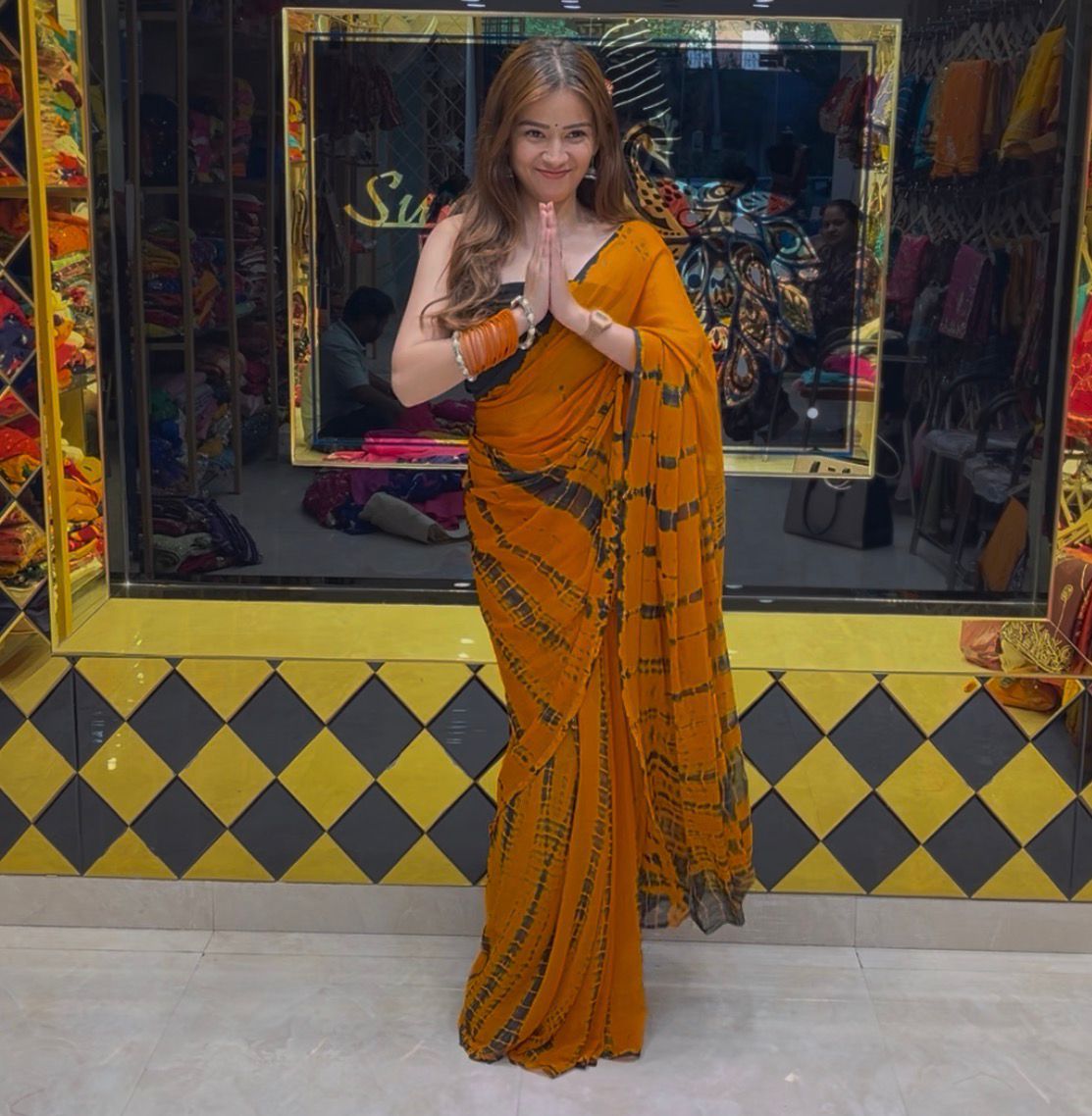 Plain Pure Chiffon Shibori Saree ( S49)