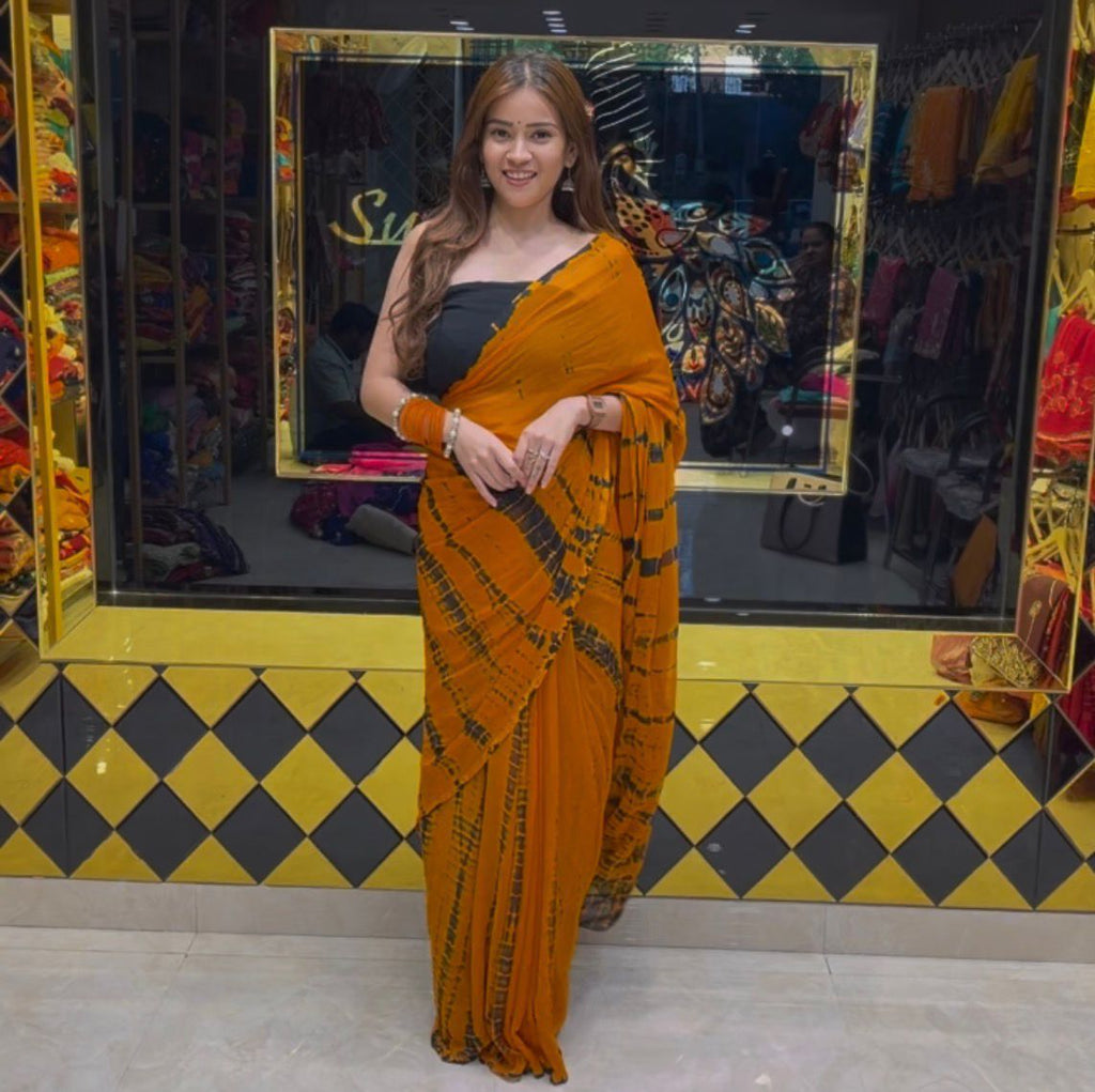 Plain Pure Chiffon Shibori Saree ( S49)