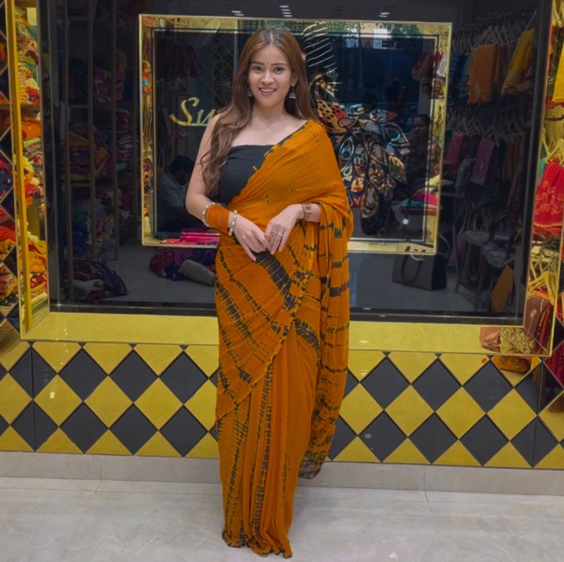 Plain Pure Chiffon Shibori Saree ( S49)