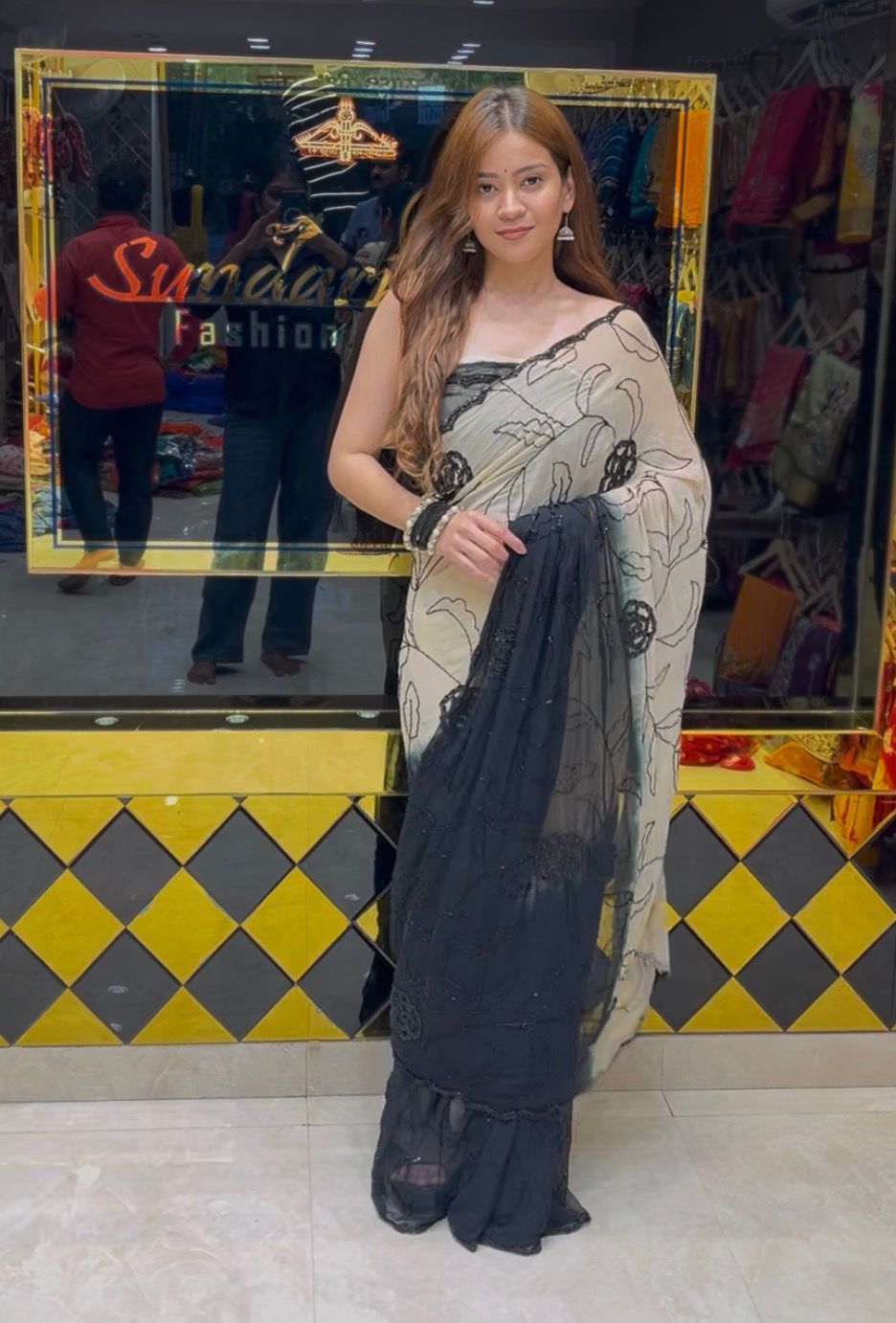 Dual Shade Pure Chiffon  Handcrafted Saree (256)