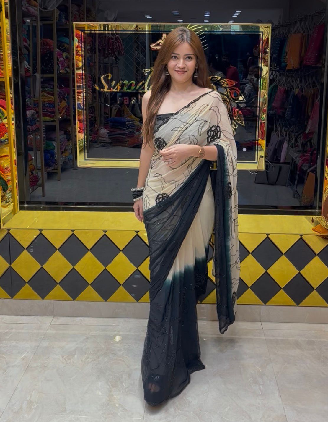 Dual Shade Pure Chiffon  Handcrafted Saree (256)