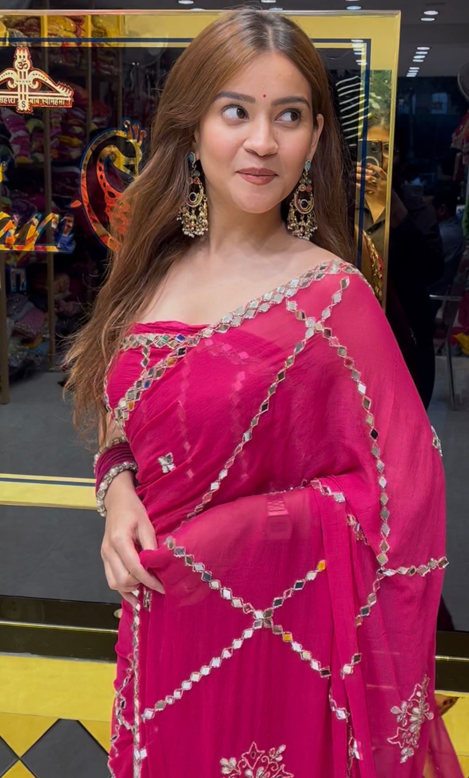 Hot Pink Mirror Handcrafted Saree (361)