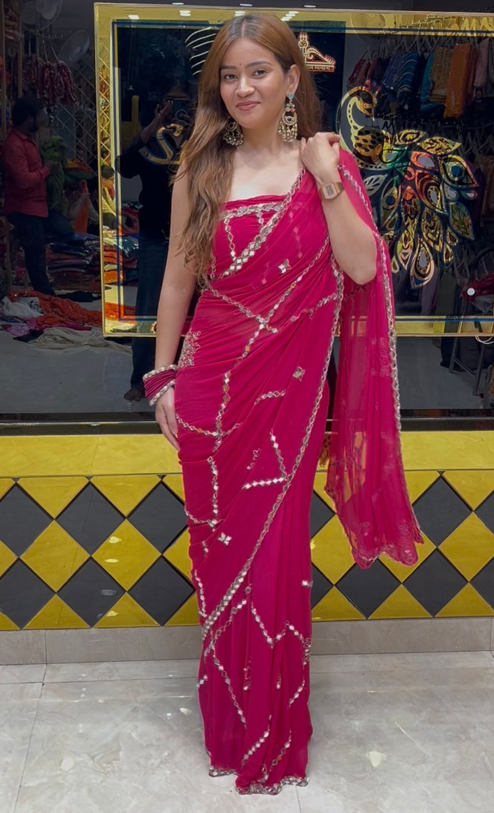 Hot Pink Mirror Handcrafted Saree (361)