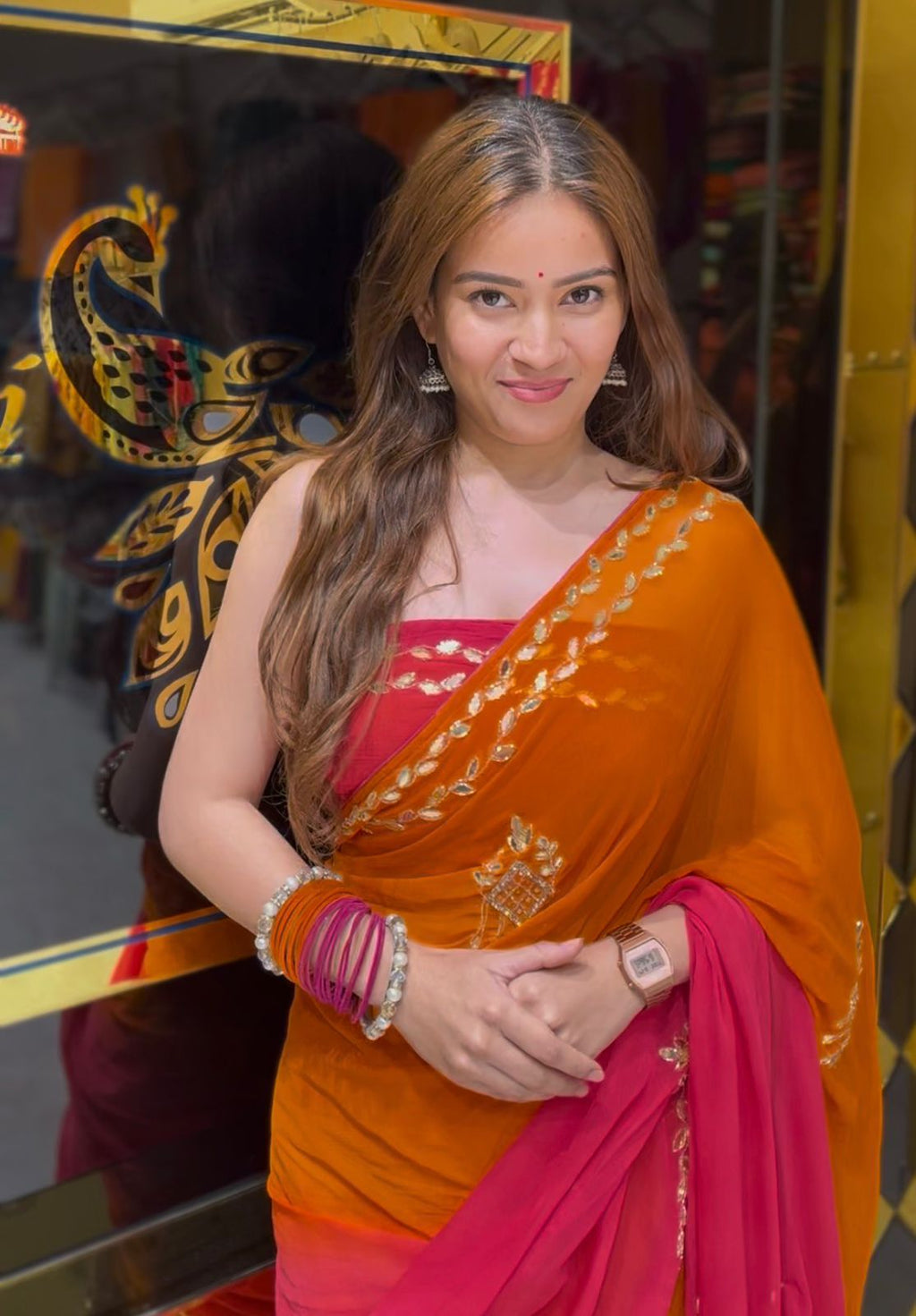Dual Shade Gotapati Handcrafted Saree (S52)