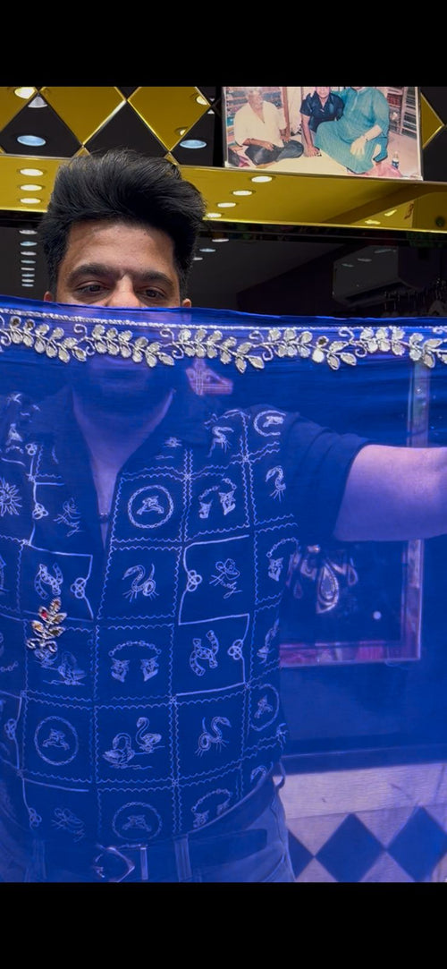 Blue  Mirror Handcrafted Saree (S51)