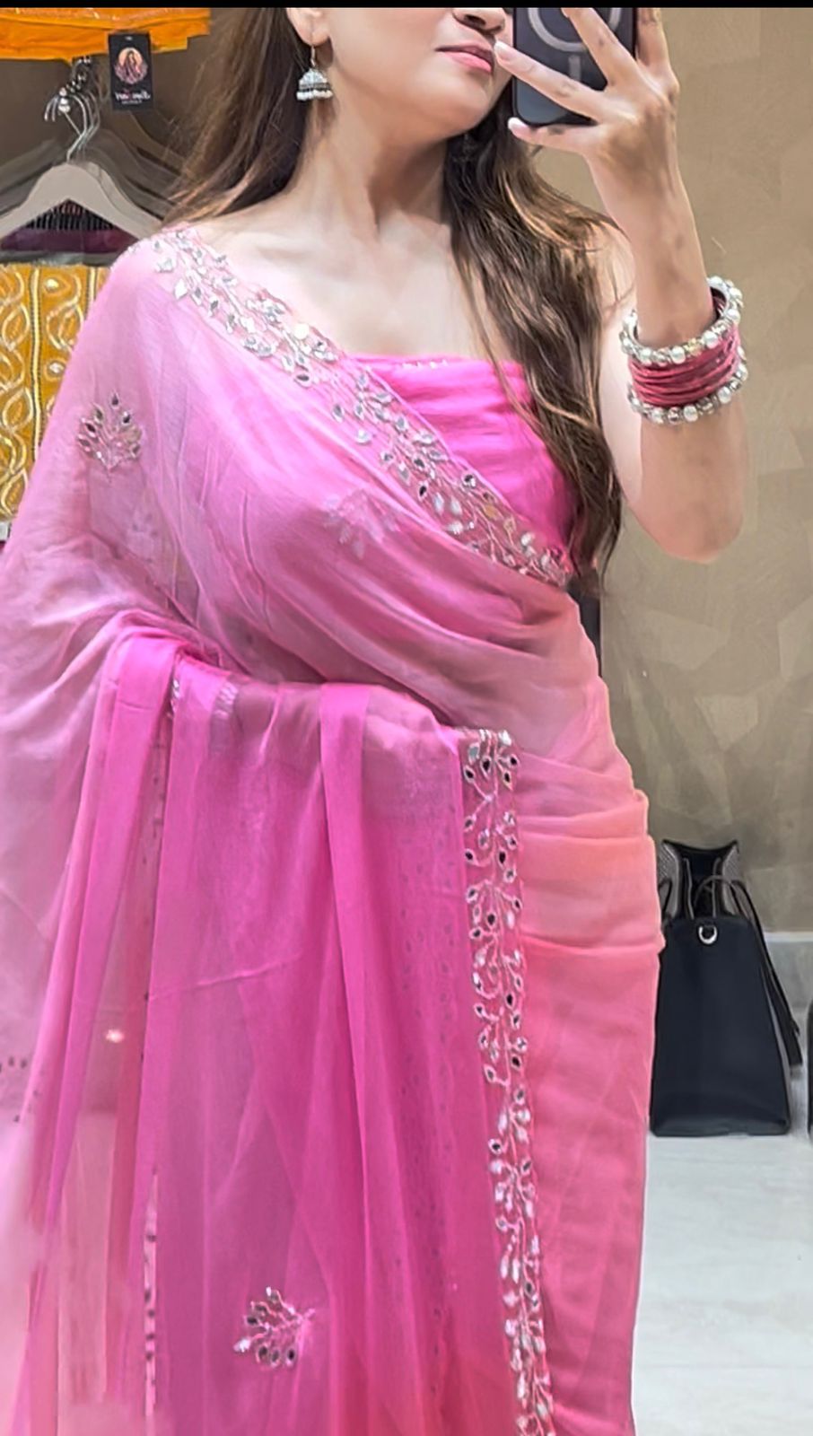 Pink ombre Katdana & Mirror work Saree (S54)