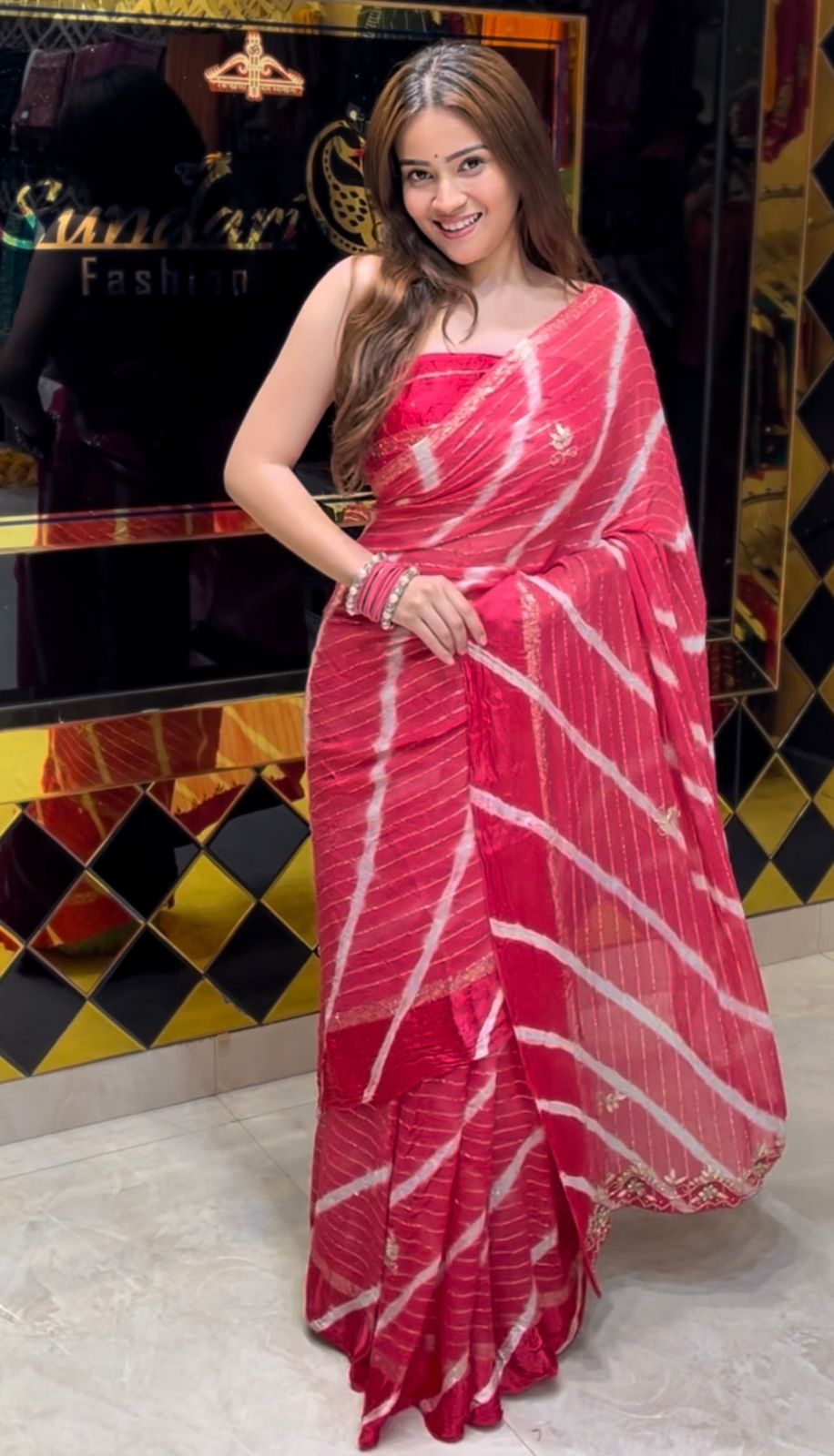 Pink Lehriya Designer Handcrafted Saree (S53)