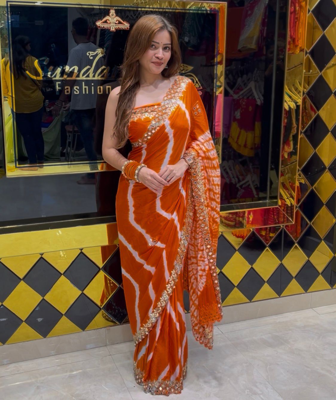 Orange Lehariya Handcrafted Saree (367)