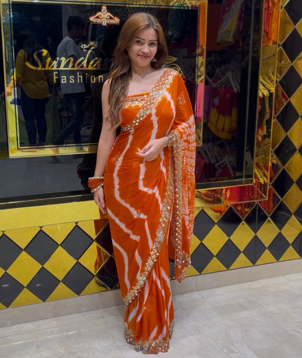 Orange Lehariya Handcrafted Saree (367)