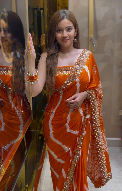 Orange Lehariya Handcrafted Saree (367)