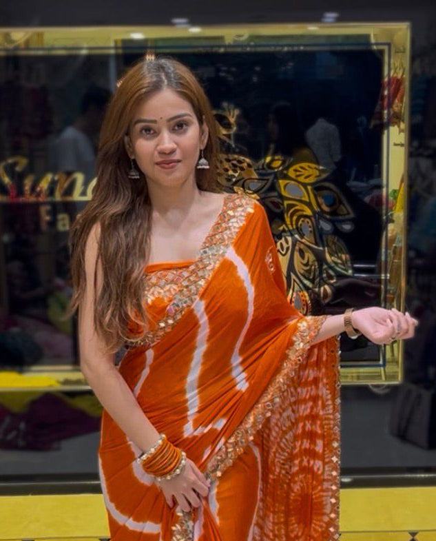 Orange Lehariya Handcrafted Saree (367)