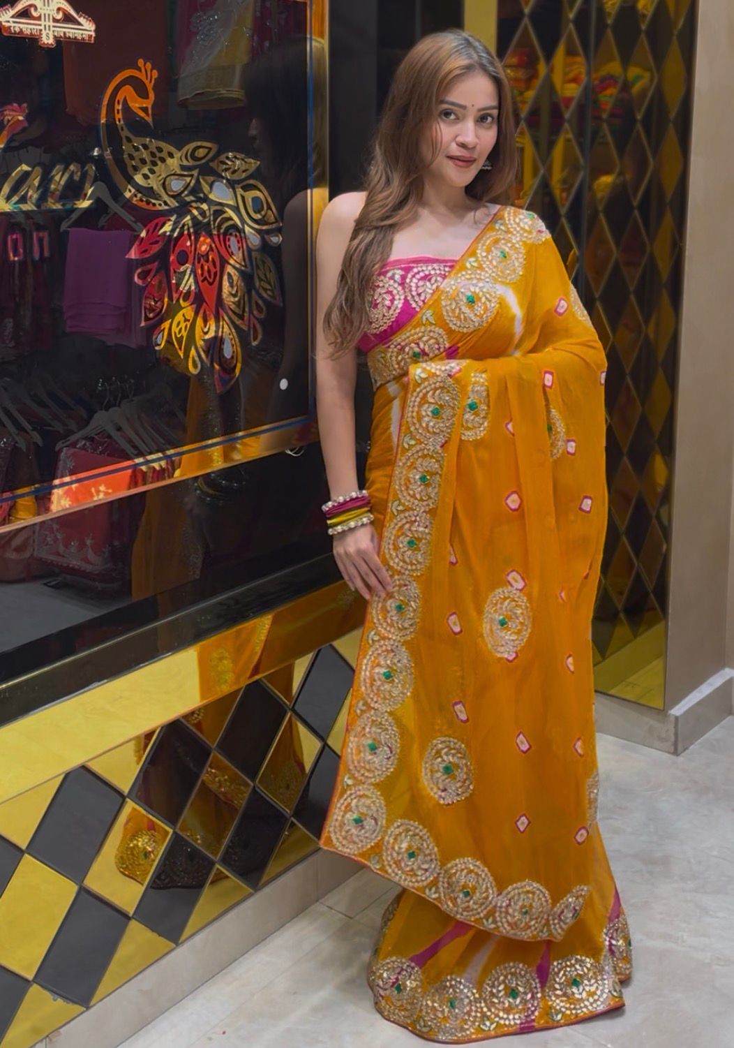 Diamond Chiffon Gotapati Designer Saree (369)