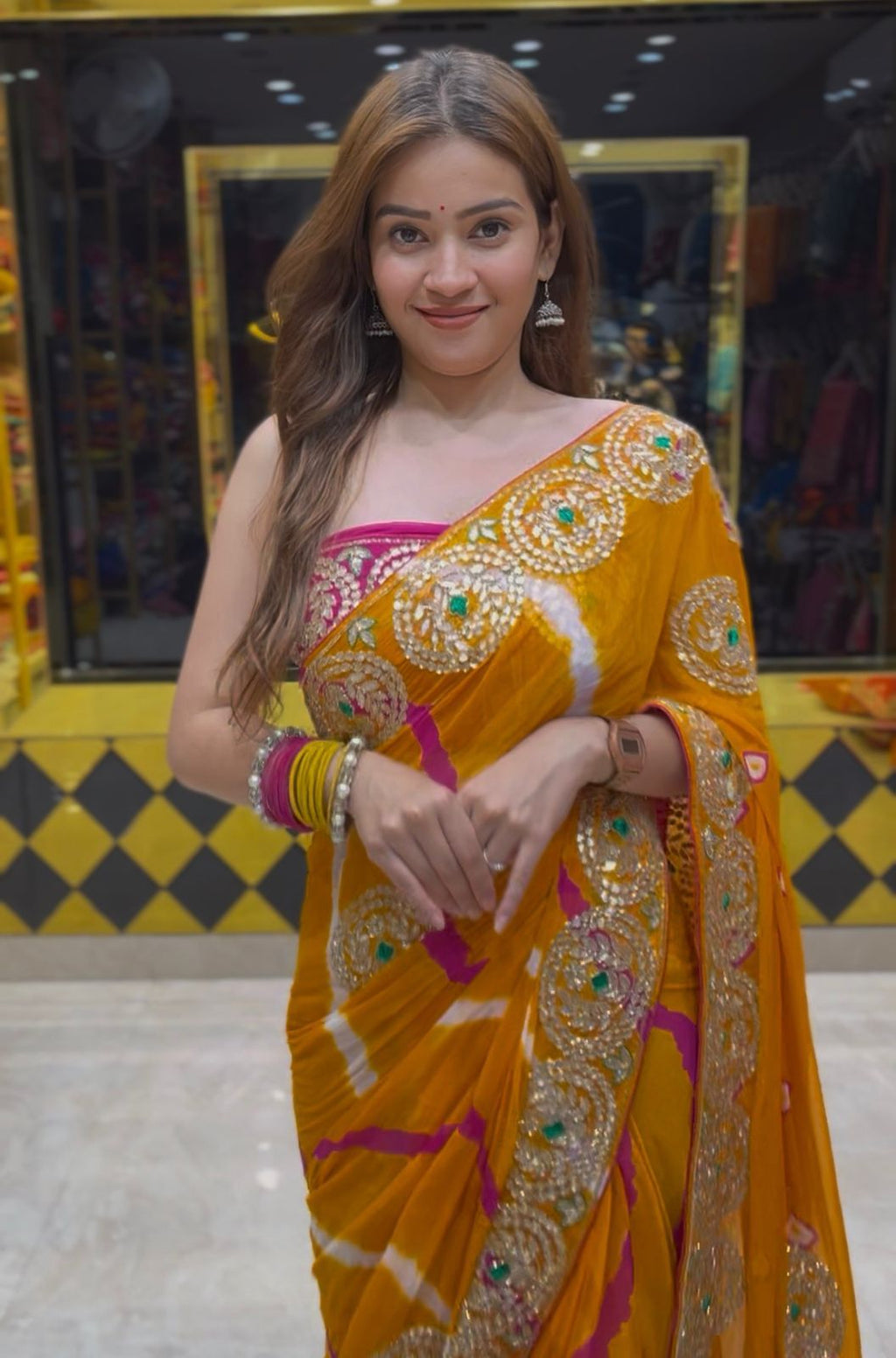 Diamond Chiffon Gotapati Designer Saree (369)