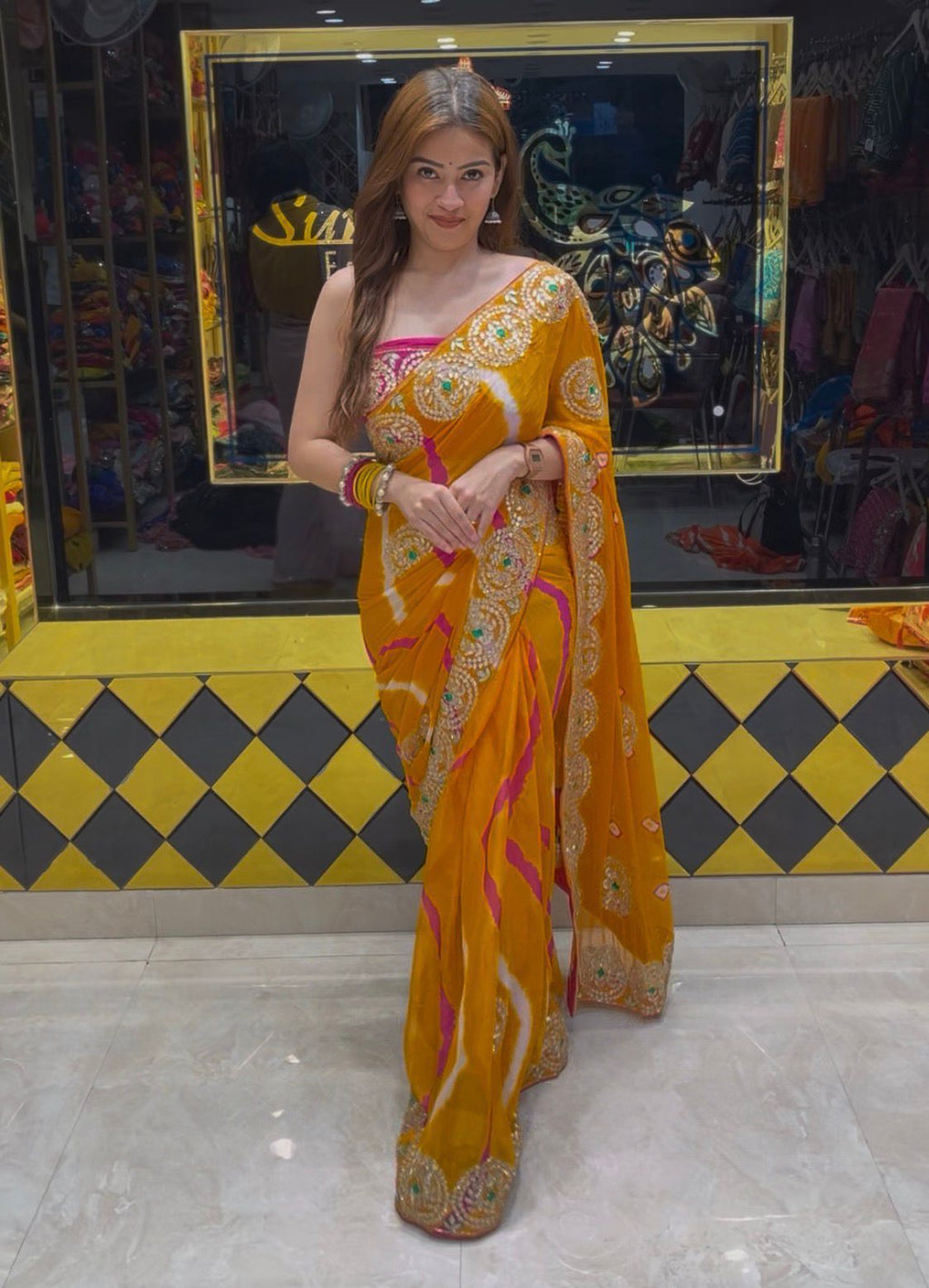 Diamond Chiffon Gotapati Designer Saree (369)