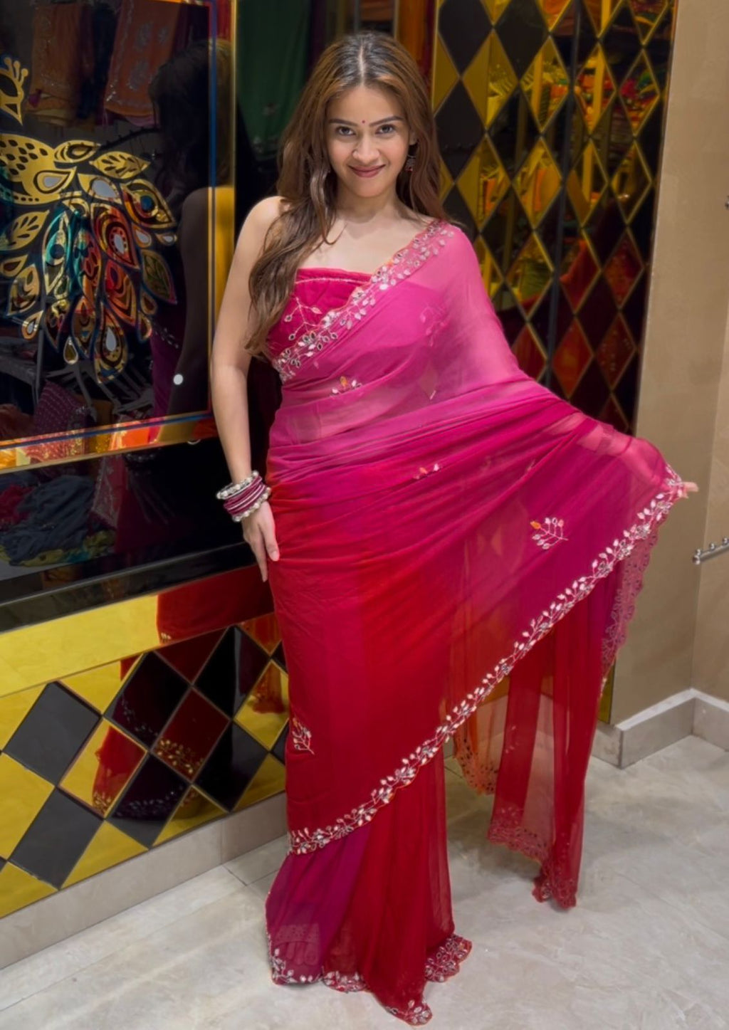 Pink ombre Designer Saree (S56)