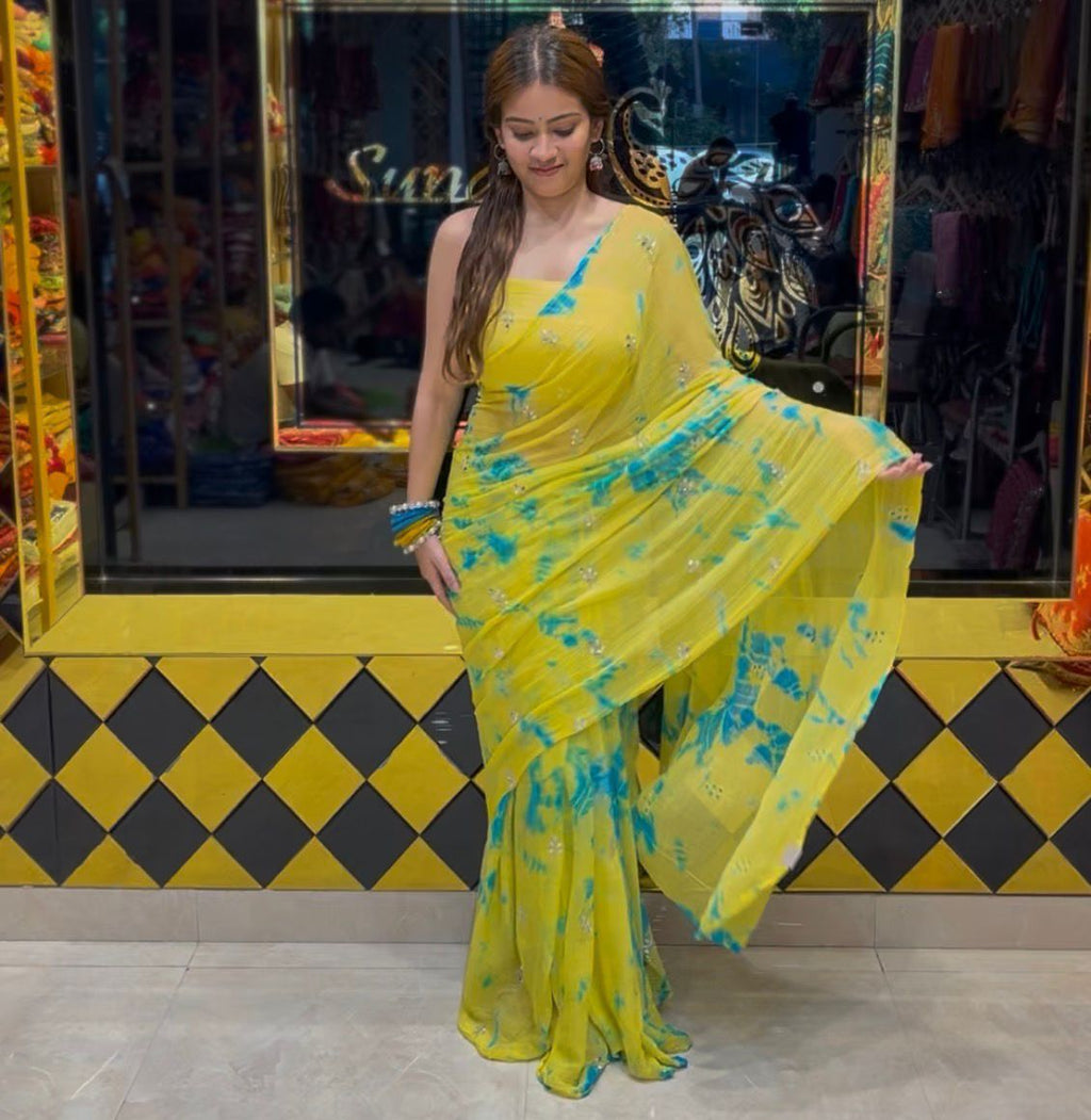 Lemon Yellow Katdana & Mirror Handcrafted Saree (S55)