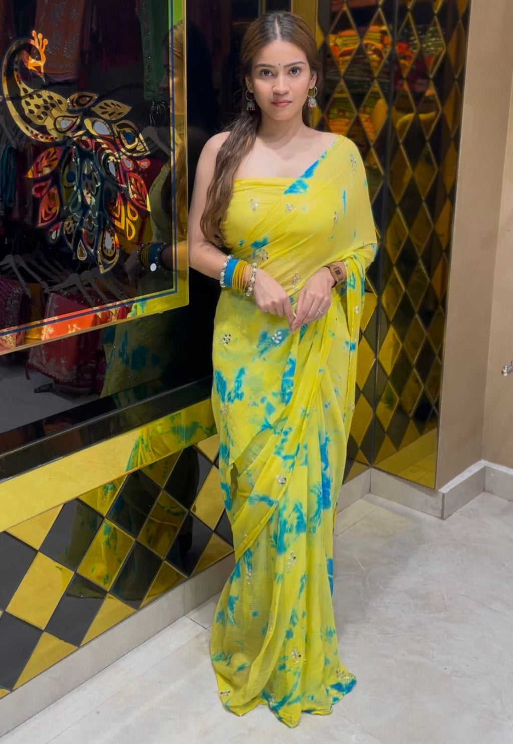 Lemon Yellow Katdana & Mirror Handcrafted Saree (S55)