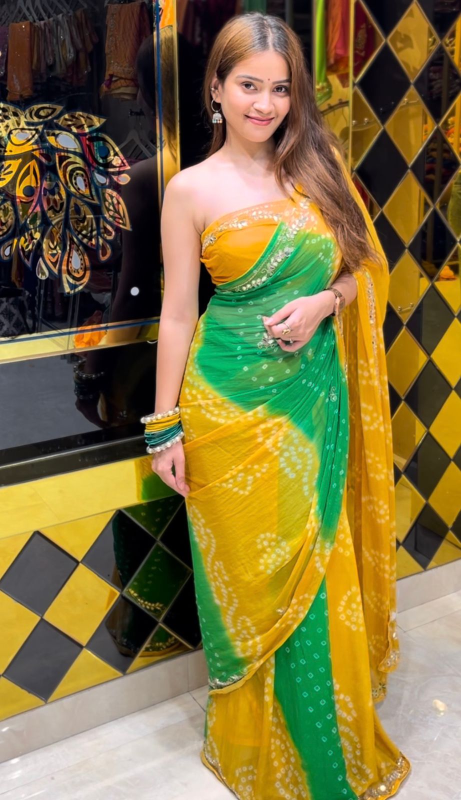 Dual Shade Bandhej Gotaptti Saree (S57)