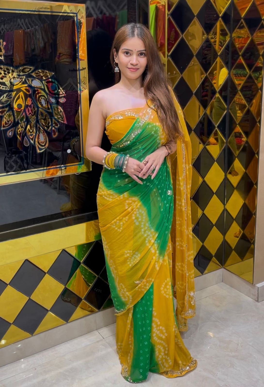 Dual Shade Bandhej Gotaptti Saree (S57)