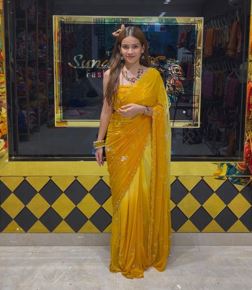 Yellow Ombre Handcrafted Saree (371)