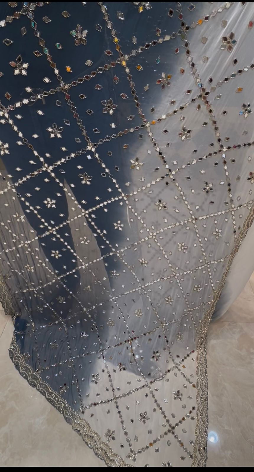 Dual Shade Pearl And Mirror Handcrafted Saree (372)