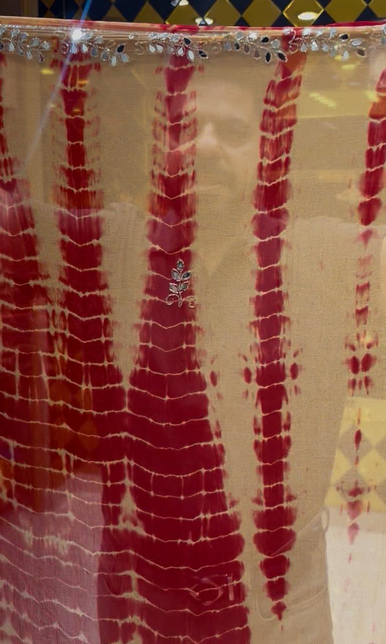 Golden Skin & Red Shibori Designer Saree (S62)