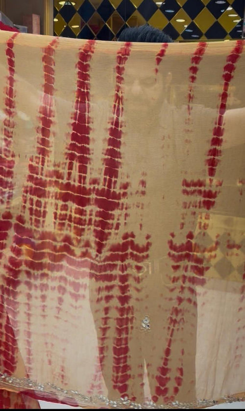 Golden Skin & Red Shibori Designer Saree (S62)