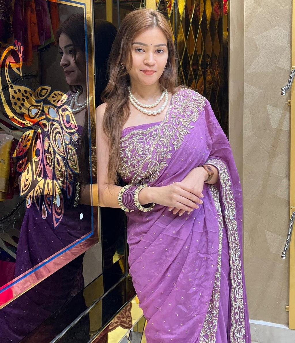 Celebrity Style  Silver Katdana Handcrafted Saree (303)