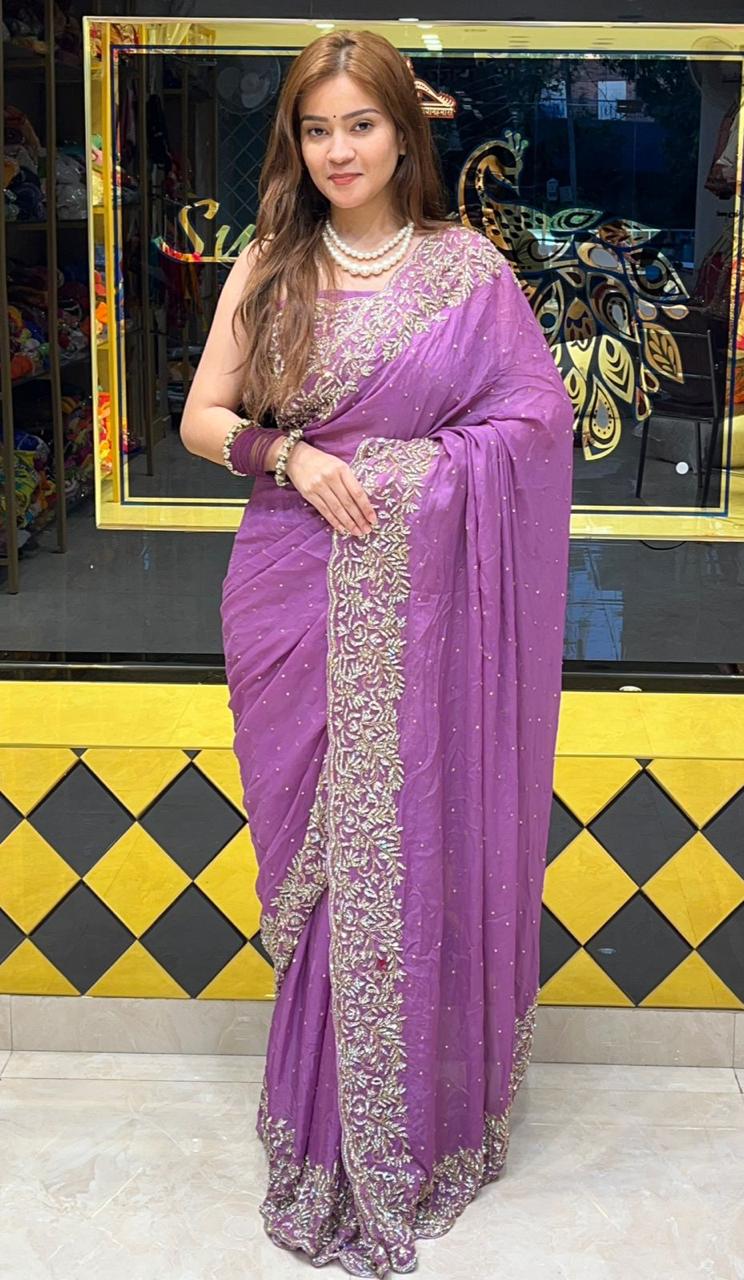 Celebrity Style  Silver Katdana Handcrafted Saree (303)